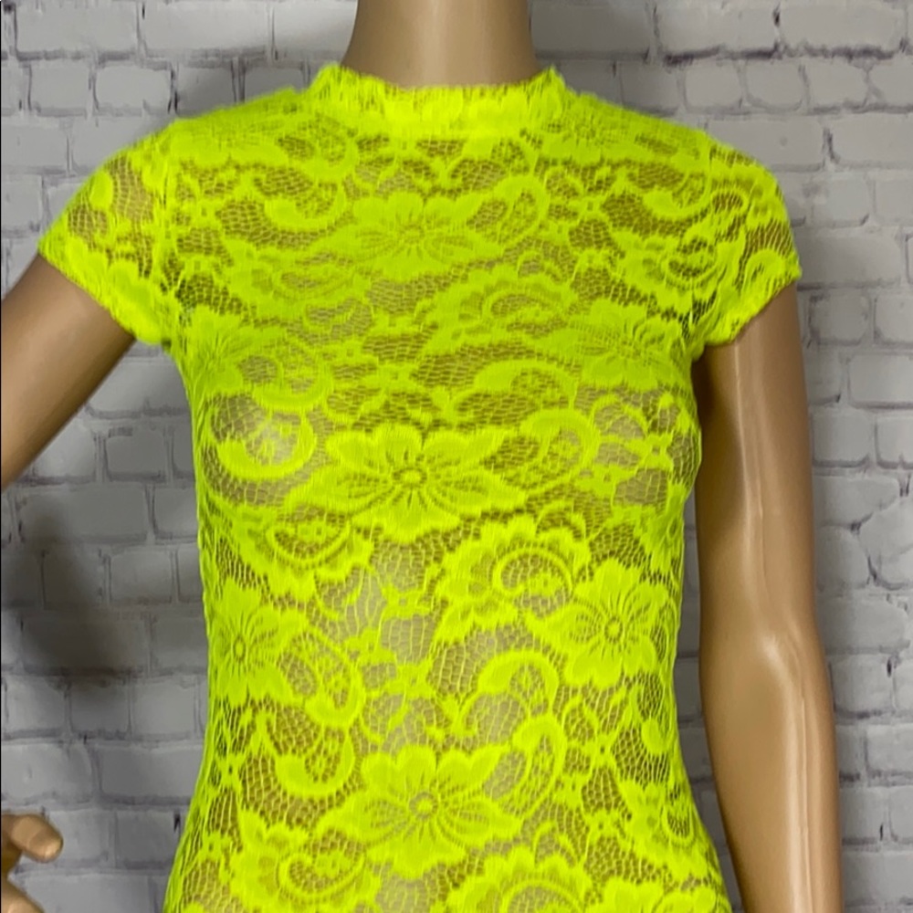 Neon green floral lace bodysuit